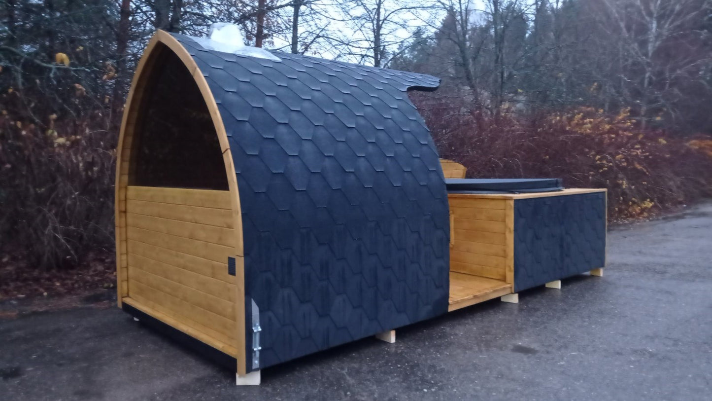 Iglusauna (Holzofen) und Hot-Tub (Holzofen) 2 in 1 Kombination